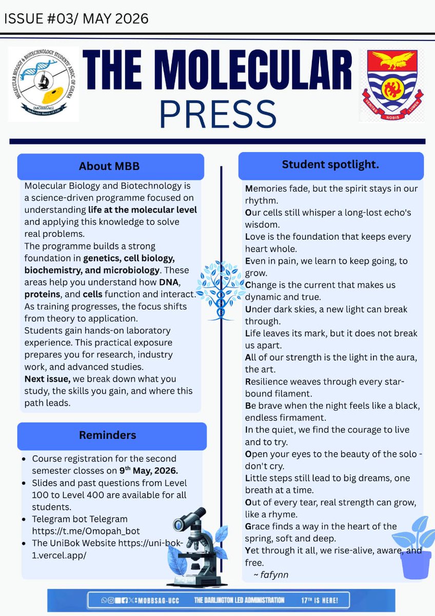 Mobbsag_ucc's tweet image. MOBBSAG-UCC present the another release of the Molecular Press.
Stay updated and get informed about what's happening in our department. 
#Info ho hia*

 #Molecular Press
#MOBBSAG SOCIALS TEAM
#𝐓𝐡𝐞𝐁𝐢𝐠𝐠𝐞𝐫𝐏𝐢𝐜𝐭𝐮𝐫𝐞