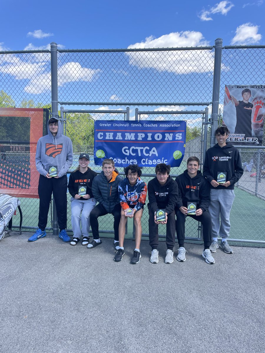 LPawTennis's tweet photo. Congratulations Loveland boys for winning their Coaches Classic flight against Lakota East and Mason B @LABTigers @Loveland_AsstAD @LHSTigerAD https://t.co/5I43y7b0AQ