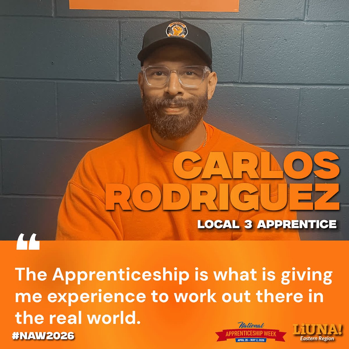 LiUNAEasternReg's tweet image. 💪 It's #NAW2026!

Meet Carlos Rodriguez, a @LIUNA Local 3 #Apprentice:

"LIUNA means being part of a large family.

"The Union changed my life by giving me a family and career for life!

"I hope to journey out and maybe one day become a training instructor."