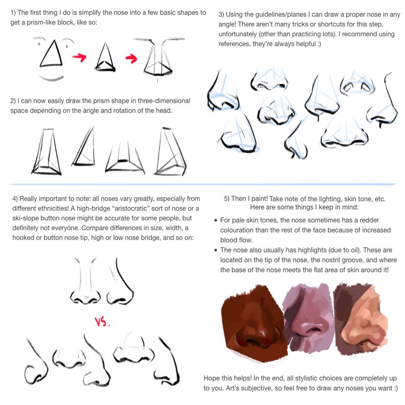 EtheringtonBros's tweet image. Our feature tutorial/artist for today is this BRILLIANT page on approaching drawing NOSES by the talented 
@shrylia! That approach to TRIANGULATING the form in step two is great, and VERY EASY to apply! #gamedev #animationdev #gameart #comicart #howtodraw #conceptart