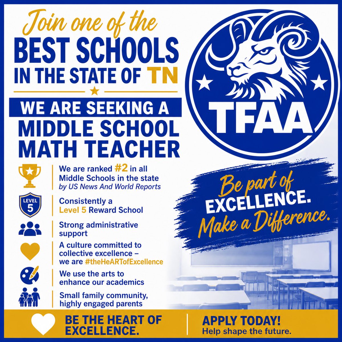 TFAA_Rams's tweet image. Want to join one of the premier schools in the state of TN?  Do you have a passion for students as well as excellence - Click this link lnkd.in/e8b35_uw to make your first move to join #theHeARTofExcellence