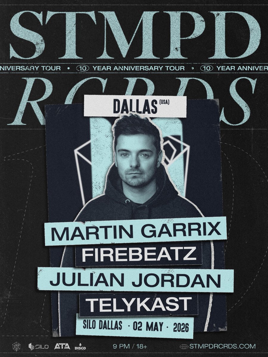 SiloDallas's tweet photo. SURPRISE DALLAS 🎉 @MartinGarrix joins us tonight with @stmpdrcrds on the 10th year anniversary tour plus sets from @Firebeatz @JulianJordan &amp; @TELYKast 🪩🎶

FINAL FEW TIX 🎟️ → https://t.co/yN85VvJOyl https://t.co/V95vhdUZga