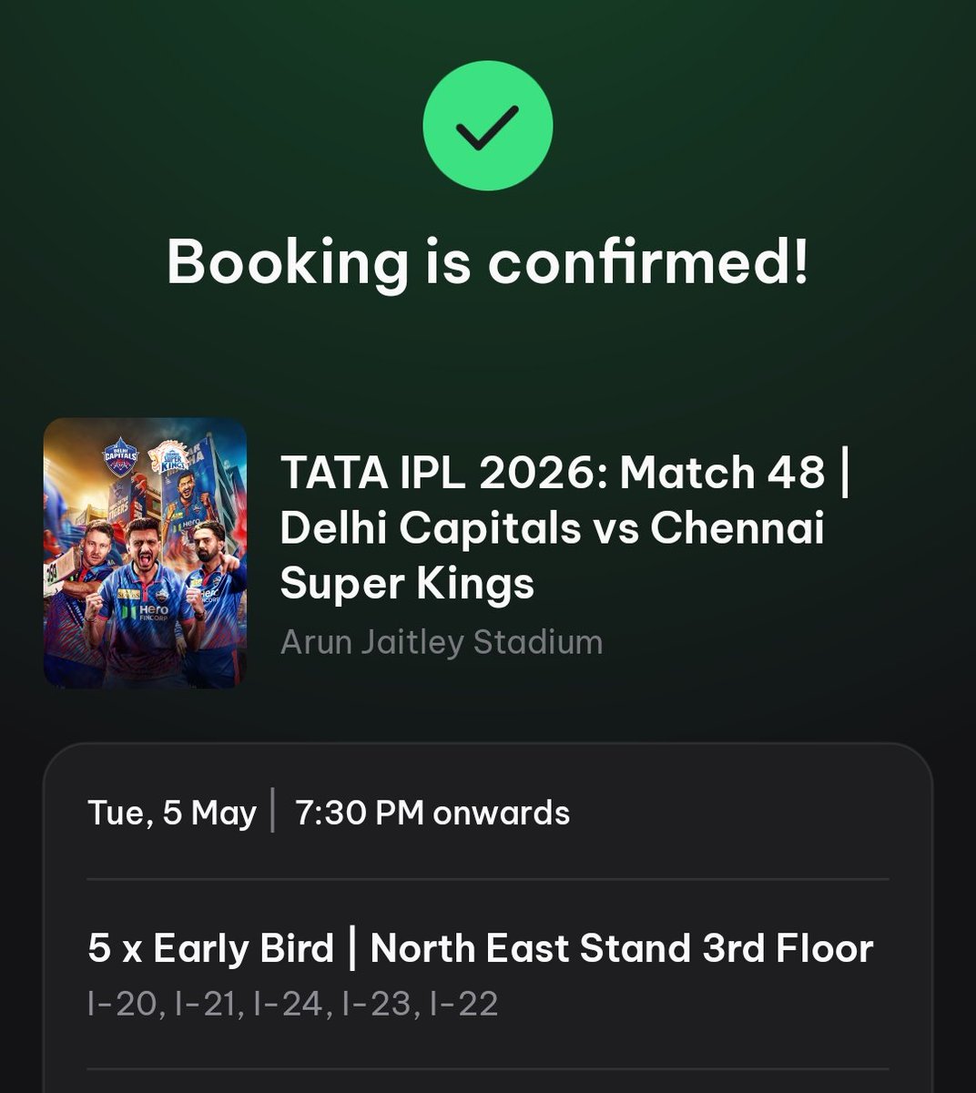 MRCOOL96450820's tweet photo. Csk vs Dc tickets available 🏟️🔥
Limited available
5th May - Arun Jaitly stadium, delhi
#csk #dc #stadium #cskvsdc
North east stand ✅
West stand ✅
Good and Wide view of ground 🏟️
reasonable price ( negotiable)
Dm for more info serious buyers only
#ipl2026 #ipl #iplticket https://t.co/09drwHbuTS