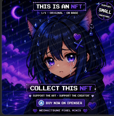 cali72mero's tweet image. Just dropped my first NFT 💜

Pixel Neko Rain #001 is now live.

I’m a small creator building an anime pixel art collection.
Every support means a lot.

New NFTs coming daily 🐾

opensea.io/de-DE/collecti…

#NFT #PixelArt #Base #NFTCommunity