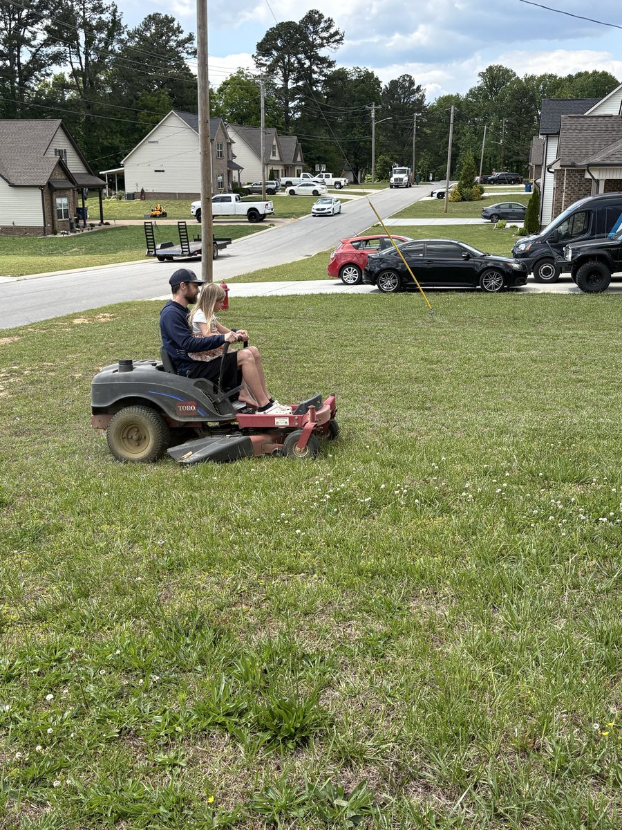 Chumpman30's tweet photo. @ForTheDadsPod we ride at dawn. Use to mow by myself now always have a side kick #girldad https://t.co/MPb1Dbie1A