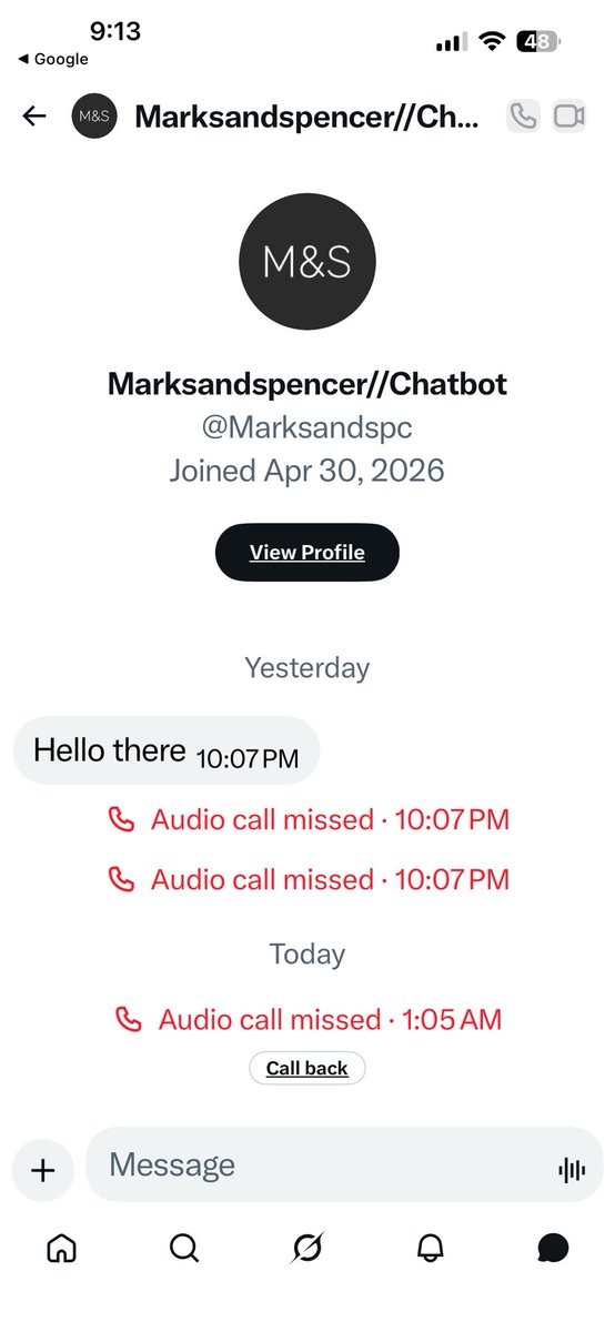 arrbee54's tweet photo. @marksandspencer Why did I get a call from you at 1:00 am? I’m a solo female and it scared the life out of me, waking me up from a deep sleep. Disgusting Marks and Spencer https://t.co/vKzdUyk4H8