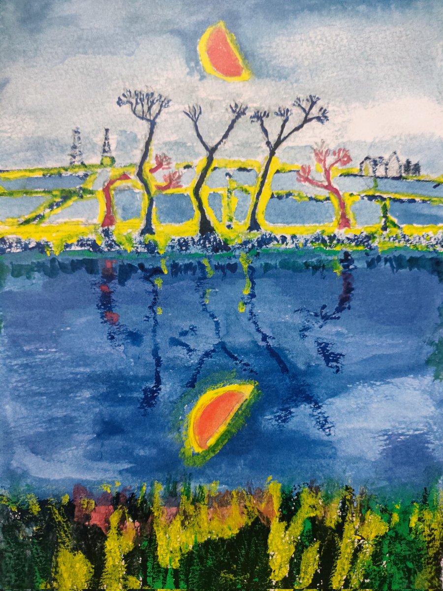 artwork #art #水彩画 #心象風景画 #絵 ＃Gouache #paintig 🎨田んぼの