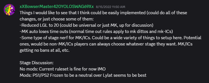Player1_SSB's tweet photo. I was pushing for a stage clause for MK/ICs 4 years ago, I think even before this but I think the discord messages were deleted. I'll take credit for the idea in any other games: https://t.co/mkms59WQgZ