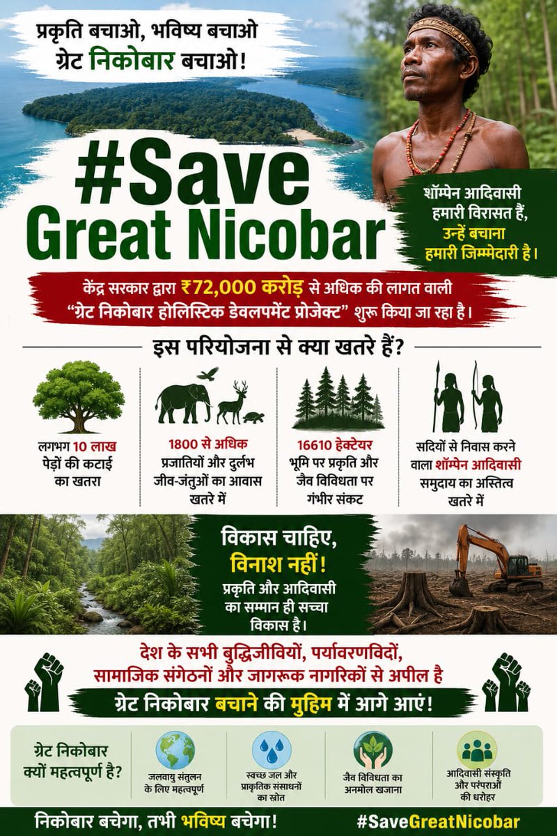 VikeshVarhat's tweet photo. प्रकृति को नष्ट करके बनाई गई कोई भी परियोजना
कभी स्थायी नहीं हो सकती।
ग्रेट निकोबार इसका उदाहरण बन रहा है।
#SaveGreatNicobar https://t.co/fyKe5OyNVB