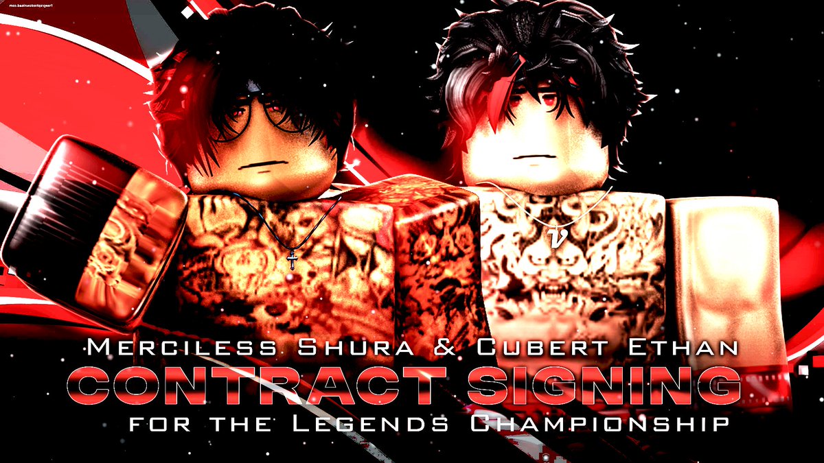 roblox_mw75752's tweet image. Official: Merciless Shura and Cubert Ethan are set to make it personal as they meet face-to-face for the Legends Championship contract signing. 
------------------------------------------------------------
After a few matches, these men have now faced off at the RR !!! #Legends