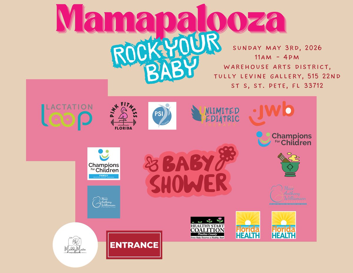 MAMAPALOOZA's tweet photo. MaMaPaLooZa May 3 11-4pm, 2026 in St Petersburg, FL 💞🎸
FREE Community Baby Shower w/ giveaways, full stage, vendors, food trucks, kids activities.

Find out more here:
https://t.co/CF0ZXhbqTH https://t.co/binG7uig7w