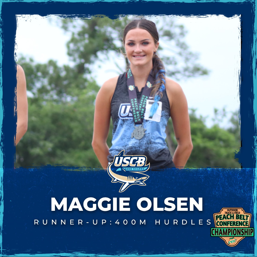 USCBAthletics's tweet photo. Congratulations to Maggie Olsen on finishing runner-up in the 400M Hurdles for a spot on the podium at the Peach Belt Conference Meet!
#FINSUP https://t.co/bRPAPLnmG7