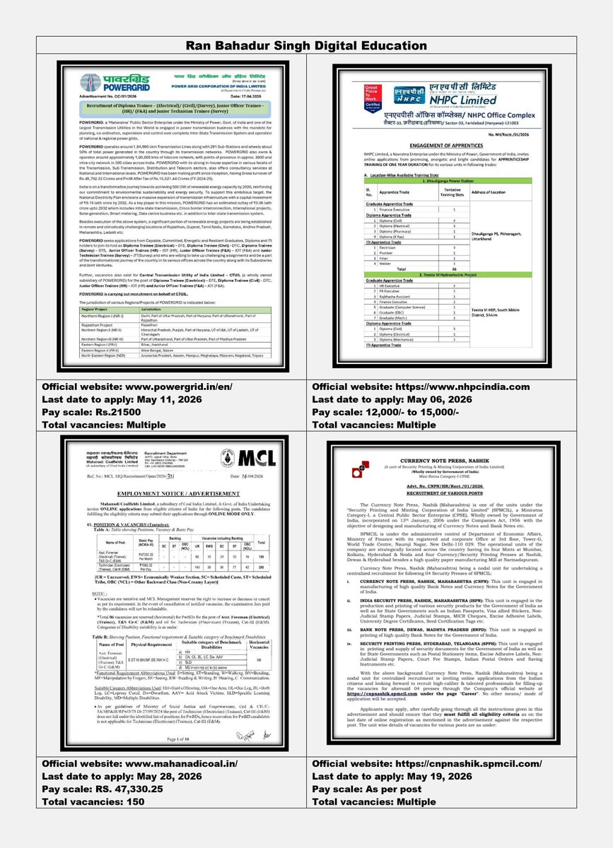 RBSINGHSJN's tweet image. India’s youth deserve opportunities and they are coming
New vacancies across key government and PSU sectors are opening doors for thousands.

More jobs = stronger nation.

#Employment #GovernmentJobs #PSUJobs #IndiaGrowth #YouthPower