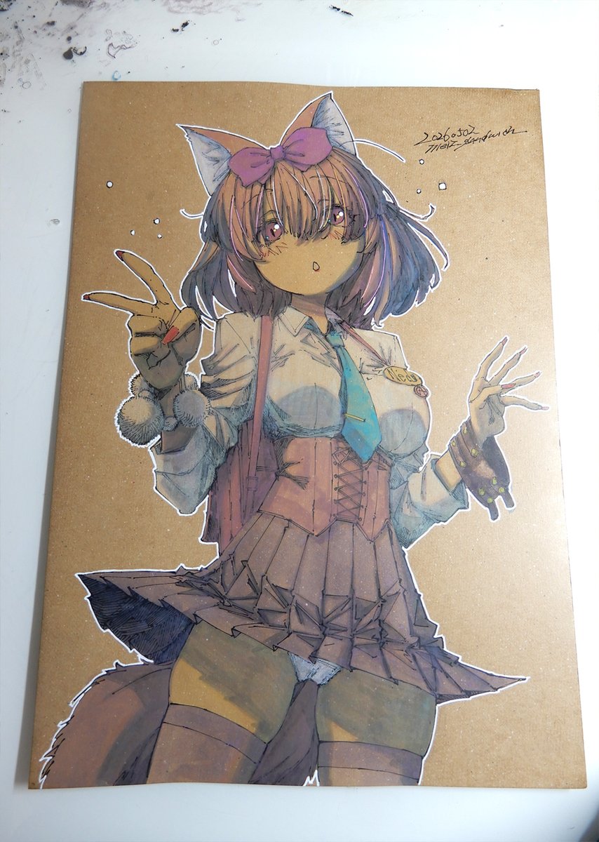 meiz_sandwich's tweet image. 【アナログ2484：髪の毛が伸びてきたシノっち】髪は伸びてきたけど、ロングへははちょっと違うかな、と思い始めたシノっち。＃watarcolorpainting ＃traditionalart ＃foxgirl ＃moeart ＃kawaiiart ＃characterdesign ＃kemomimi