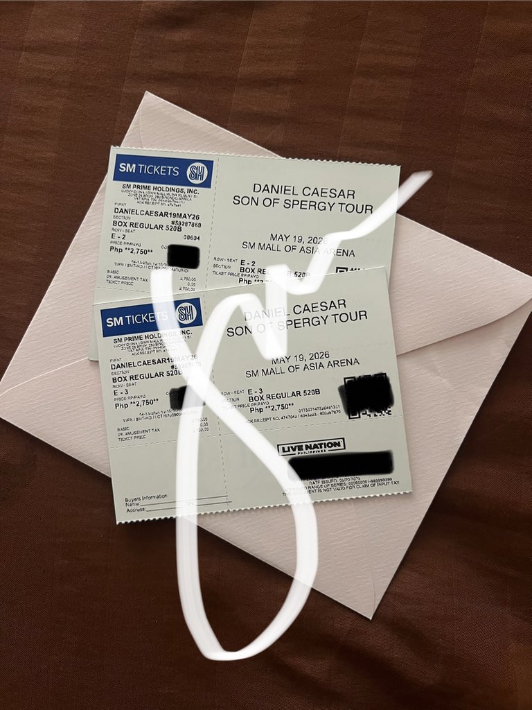 CartueTsum's tweet photo. wts lfb

daniel caesar "son of spergy" in mnl day1

2 box regular (adjacent seats)

— payment upon meet up
— can also do lalamove
— srp + minimal fee

dm if inch

#danielcaesar #SonOfSpergy https://t.co/ZEZ3t93N8f