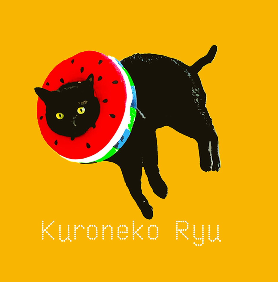 スイカ大サイズ！手作り額付き作品　title「へいお待ち！ニャンコ」 スイカ🍉の眼鏡拭き、完売しました。 （再販予定です）