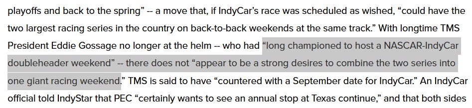 ultermotor's tweet image. Un doble header de IndyCar con NASCAR en Texas Motor Speedway 🤔

Resulta que IndyCar lo propuso en 2024 pero parece que la administración posterior a Gossage no estaba interesada 🙄

Ahora con el #ArlingtonGP se complica más 😬

Fuente: SBJ

#IndyCar #NASCAR #Indy500 #F1