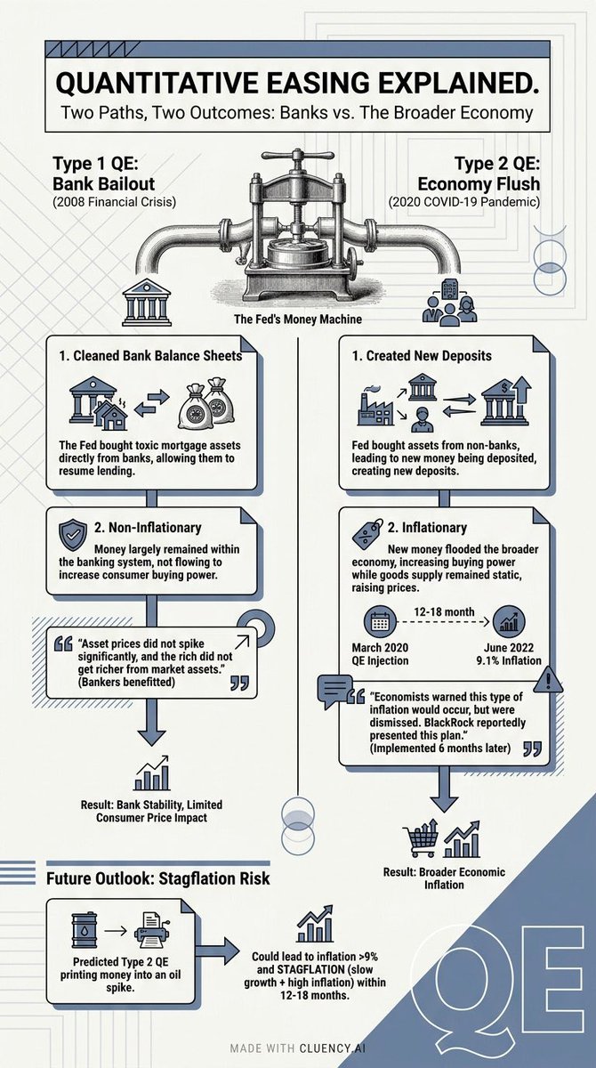 cluencyai's tweet image. @andreiJikh's QE explainer: Type 1 fixed bank balance sheets, Type 2 went directly to non-banks, creating inflation. Mind-blowing difference! Made with @cluencyai

#QuantitativeEasing #Economics #Inflation
