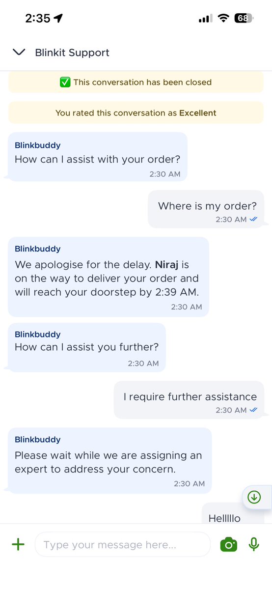 GauravSano7544's tweet image. If I wanted a midnight workout, I would’ve walked to the store myself. 🤡 Ordered from @letsblinkit at 1:41 AM, still waiting at 2:42 AM. Niraj is finally on the way, but the hour of "being packed" updates was more than enough mental stress for tonight.
@albinder #Blinkit #Late