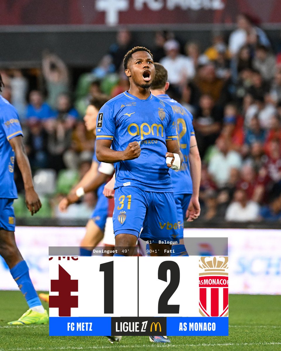FCOneFootball's tweet image. 🔚 FULLTIME 

🔴 FC Metz 1-2 AS Monaco 🔵

▪️ Monaco claimed a vital away win to tighten their grip on a Champions League qualification spot.

#Ligue1 #METASM