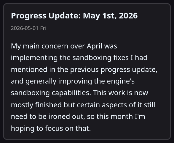 monospacegames's tweet photo. Just posted a monthly progress update on my website:

#gamedev #enginedev #indiedev https://t.co/GUwBoDG9Z4