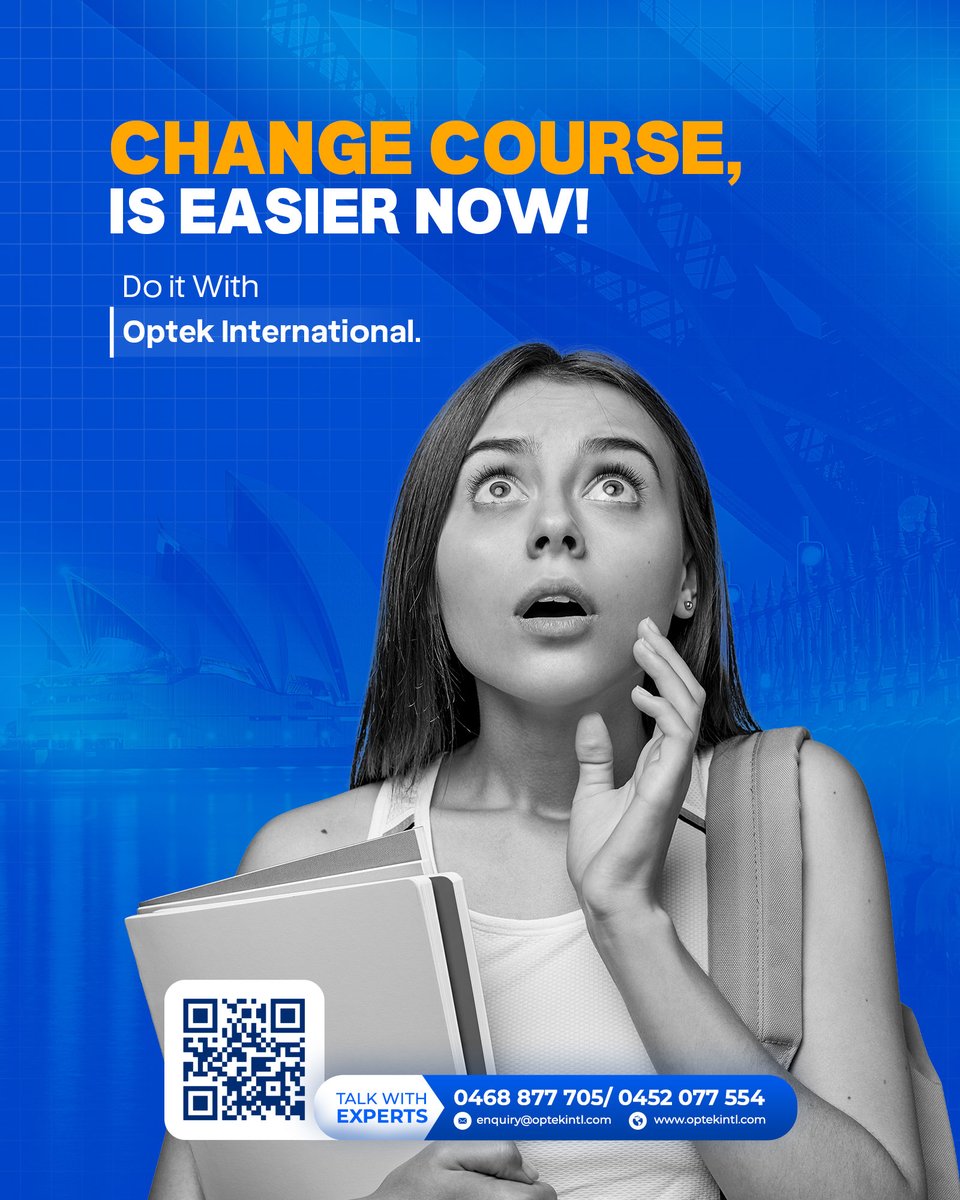 optekintl's tweet image. Change course in a zippy with Optek International!

No need to worry about extra hassle. Change course smoothly as per your wish. We are here to guide you thoroughly. Book a consultation with us for detailed discussion.

#educationagency #optek #OptekInternational #coursechange
