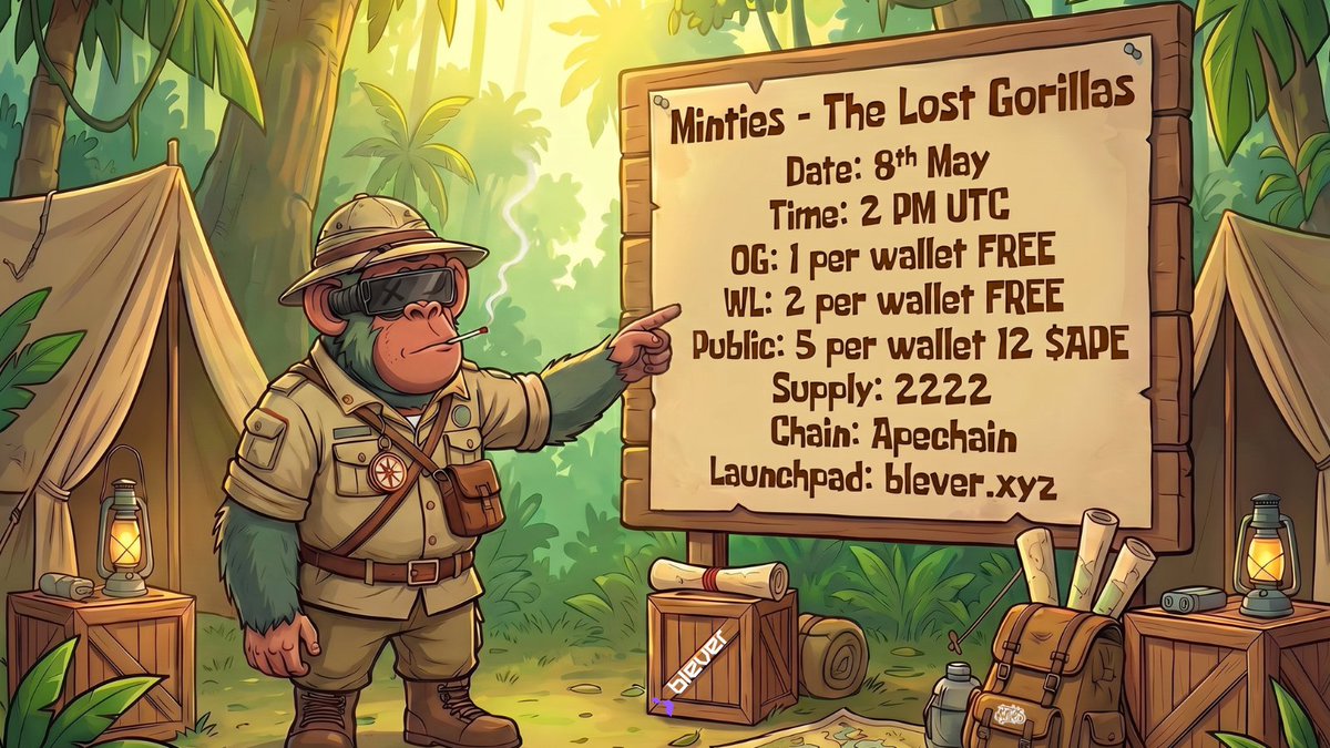 MintiesNFT's tweet image. We kept it simple:

FREE for early supporters 🫡
Accessible for everyone else 🤝
🦍 Minties The Lost Gorillas drops May 8
⏰ 2 PM UTC
Supply: 2222

ApeChain. Launchpad blever.xyz. Be there.

#nftcollection #nfts #nftcollectors #nft #apechain #ape #eth #ethereum