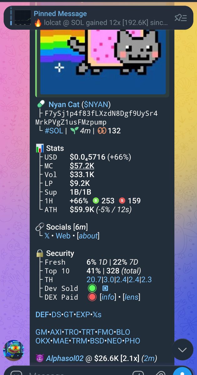 VIPCALLZ's tweet photo. Gamble wisely on $NYAN
F7ySj1p4f83fLXzdN8Dgf9UySr4MrkPVgZ1usFMzpump
#Solana #memecoin #Memecoins #CryptoEdge #Blockchain https://t.co/GuCYC9iZOq