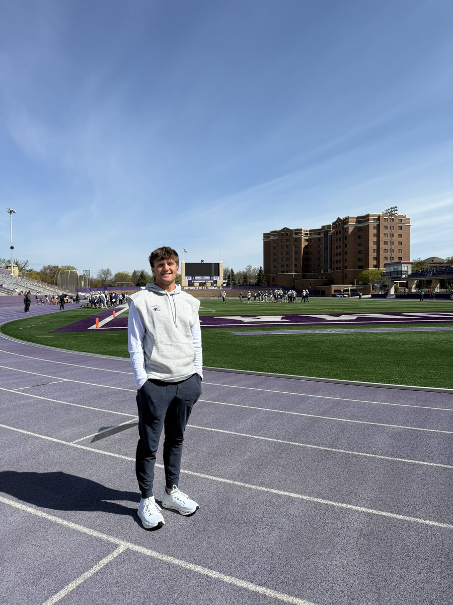 MaddoxStewartQB's tweet photo. Had an amazing time at @UST_Football today!! Super excited to be back over summer! #ROLLTOMMIES
@WallieKuchinski @jay_macintyre11 @EsteroFB @CoachEastman_ @CoachTaylorOL @HerreraRecruits @MastroleQB https://t.co/xdasnxTqnl