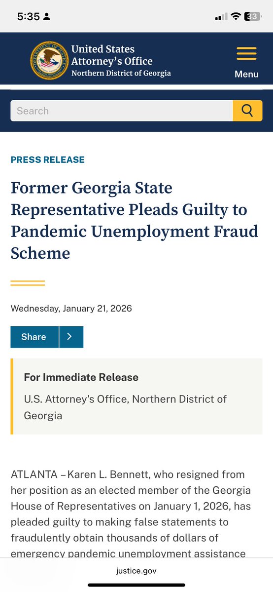 browniis_29's tweet image. Georgia House Rep. Karen Bennett sentenced to time served ordered to pay $13,000 in COVID unemployment fraud case #lawless #Georgia #payforplay #schemes @POGOwatchdog @globaltimesnews This Must END - Three major officials within 3 months Who’s addressing the FRAUD? @ATLNewsFirst