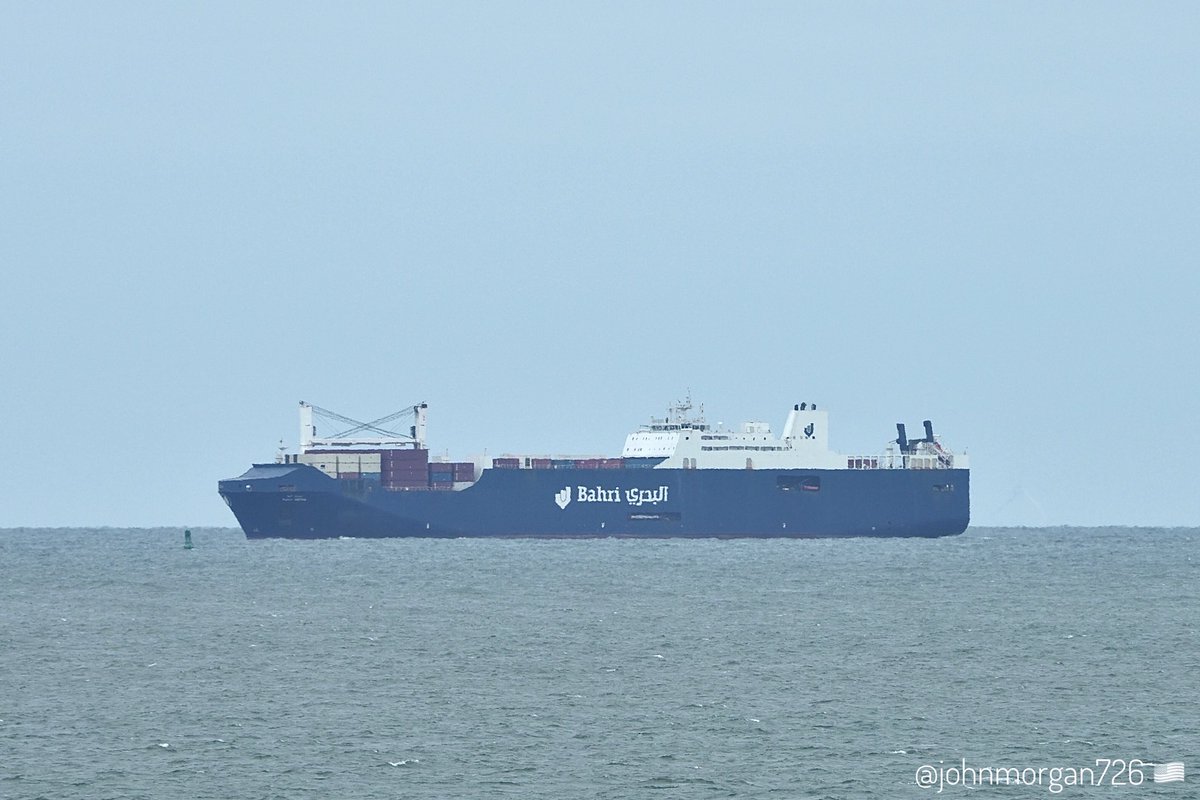 johnmorgan726's tweet photo. The BAHRI ABHA, IMO:9620944 en route to Baltimore, Maryland @BShipspotting @BaltoChes flying the flag of Saudi Arabia 🇸🇦. #ShipsInPics #ConRo #Bahri #BahriAbha https://t.co/Sf7sghI2W4
