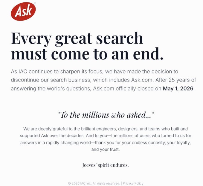 Ask just shut down, book-ending one of the great internet what-ifs. It ...