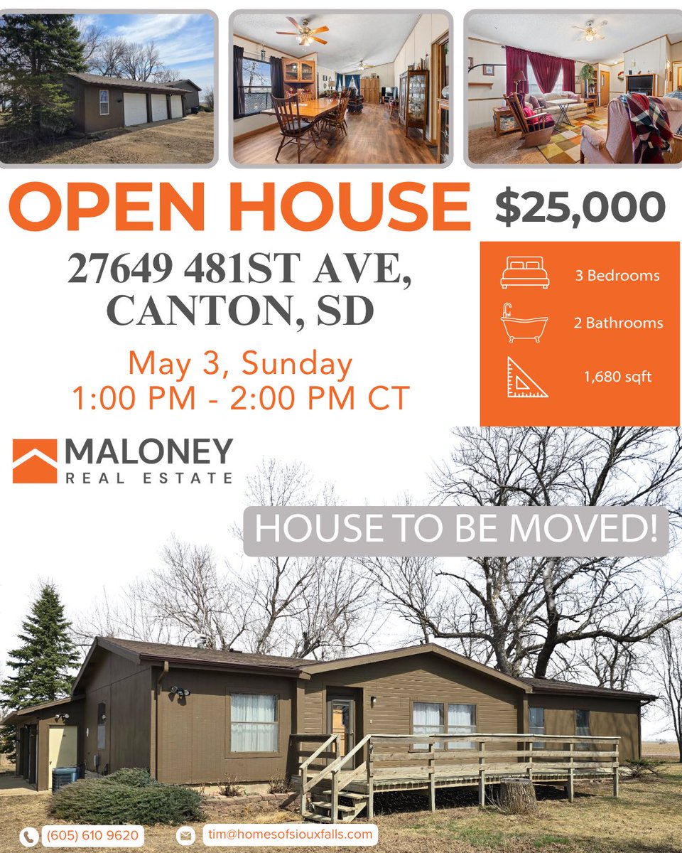 KatieDayREALTOR's tweet image. 🚨 $5K PRICE DROP 🚨
Think you’ve seen a deal? Think again.

3 bed. 2 bath. Just $25,000.
Yeah… but here’s the twist — you’ve gotta move it. No land included.

🗓 Open House: Tomorrow
⏰ 1:00–2:00 PM

#OpenHouse #ComeSeeYourNewHome #LoveWhereYouLive #SouthDakotaRealEstate
