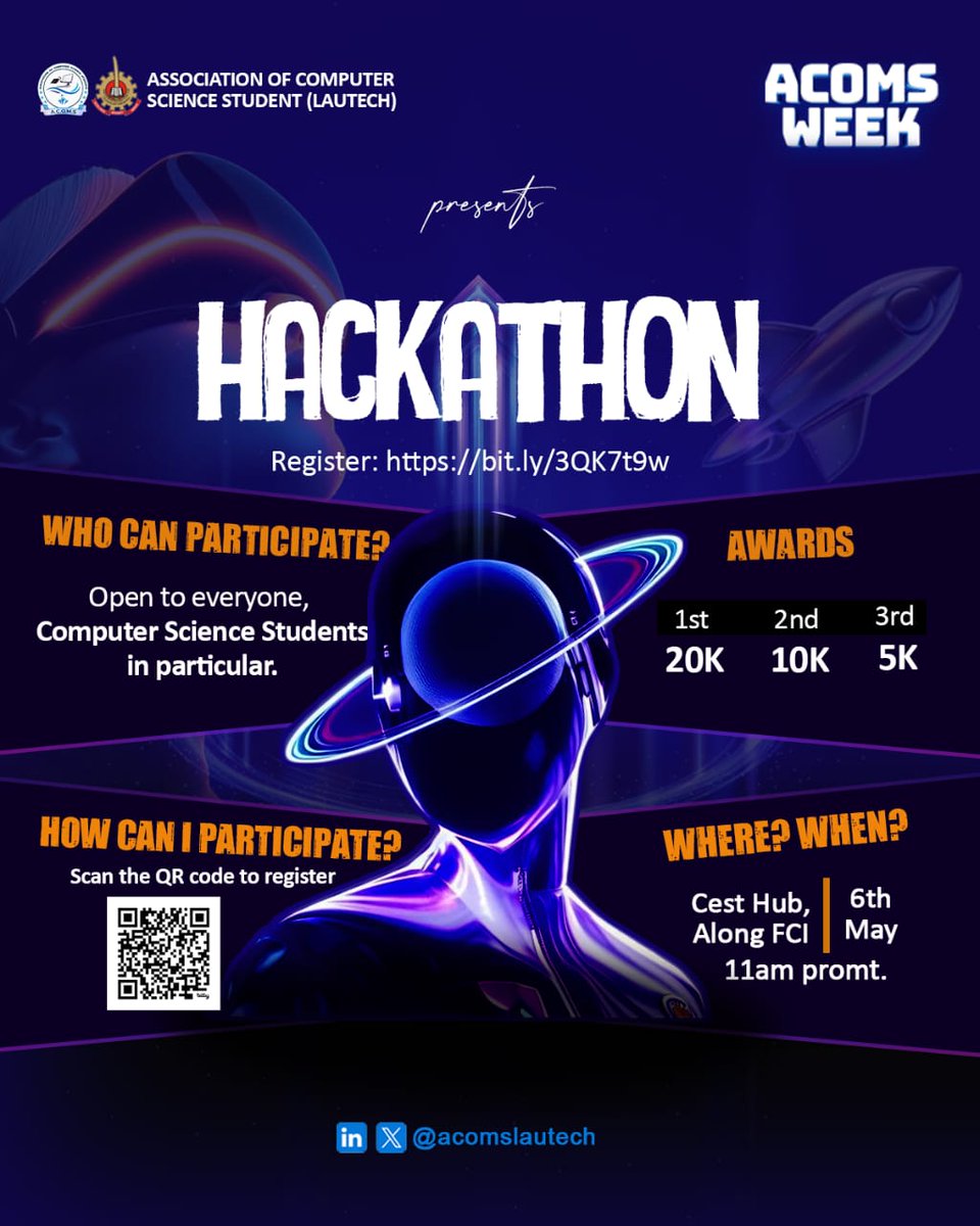 acomslautech's tweet image. 🚀 Got an idea on Physical Security? Pitch it at the ACOMS Hackathon

💭 Idea only? Come.
🛠️ Can you build? Even better.
Win prizes 💰 &amp;amp; showcase your skills
👉 Register: bit.ly/3QK7t9w
#ACOMSWeek #Hackathon #CyberSecurity