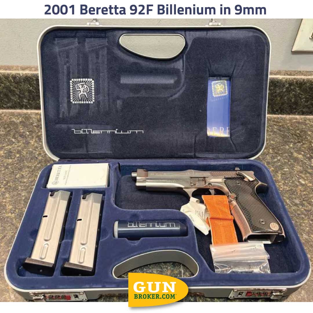 GunBroker's tweet image. 🔥 Millennium Classic: Beretta 92F Billenium in 9mm 
🔥🔗 bit.ly/3QIo7qc
A limited-edition release celebrating the year 2000. 

#Beretta #92FS #Gunsdaily