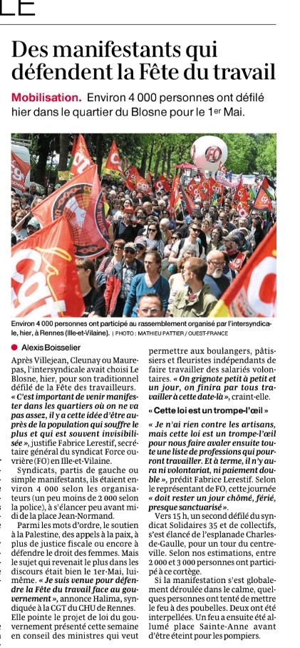 Article Ouest-France d'aujourd'hui