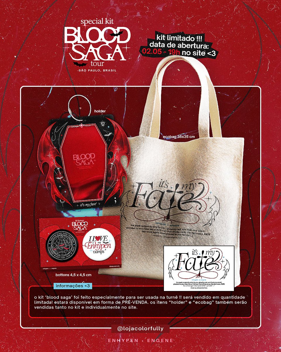 lojacolorfully's tweet photo. ⟢🧷 SITE ABERTO! ۫  ⊹🌟
🛒 https://t.co/7kyfknU6Vy ♡

kit 'blood saga tour', holder, ecobags e reposições já disponíveis ♡ lembrando que os produtos serão vendidos em forma de pré-venda. atente-se ao prazo estipulado na descrição de cada produto antes de realizar a compra 💞 https://t.co/4Hut7ZproU