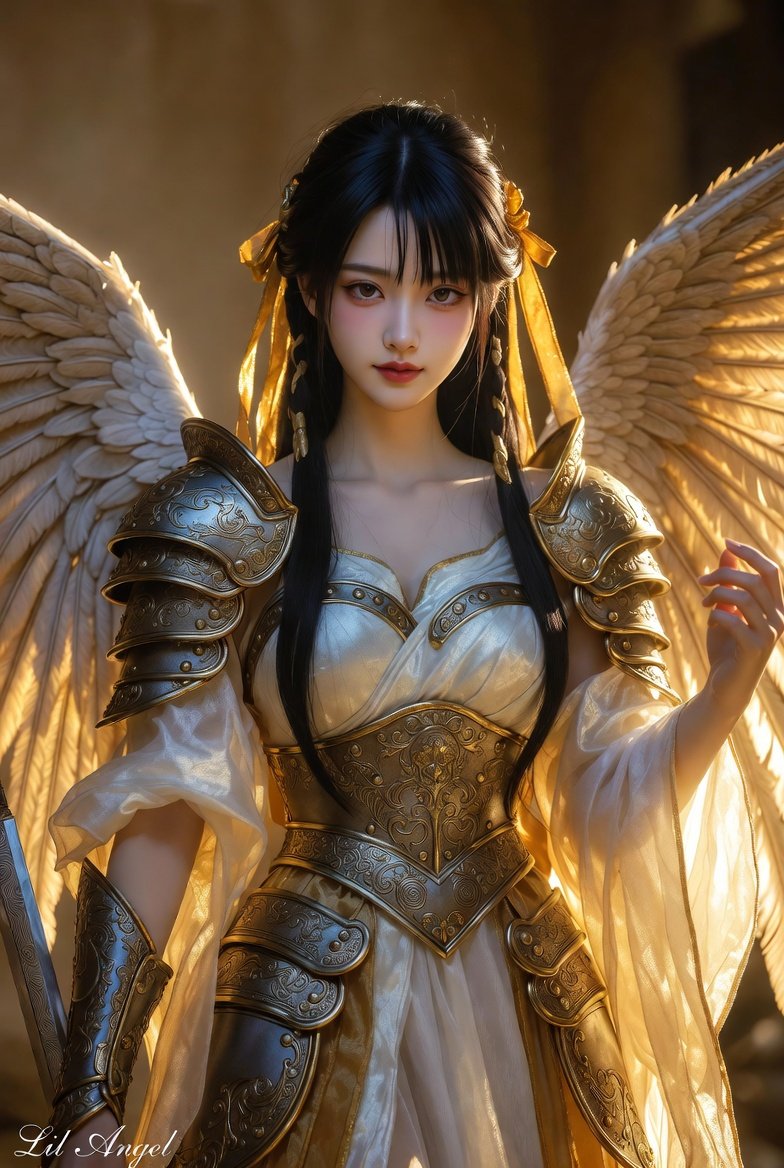 CLAngelillo's tweet photo. 🌟 Grace carved in gold and steel. Wings that carry both mercy and judgment, eyes that see through souls, and a quiet strength that commands the heavens.
She doesn’t need to raise her voice… the light around her speaks for her.
#CelestialAngel #GoldenWarrior #LilAngelArt ✨🪽