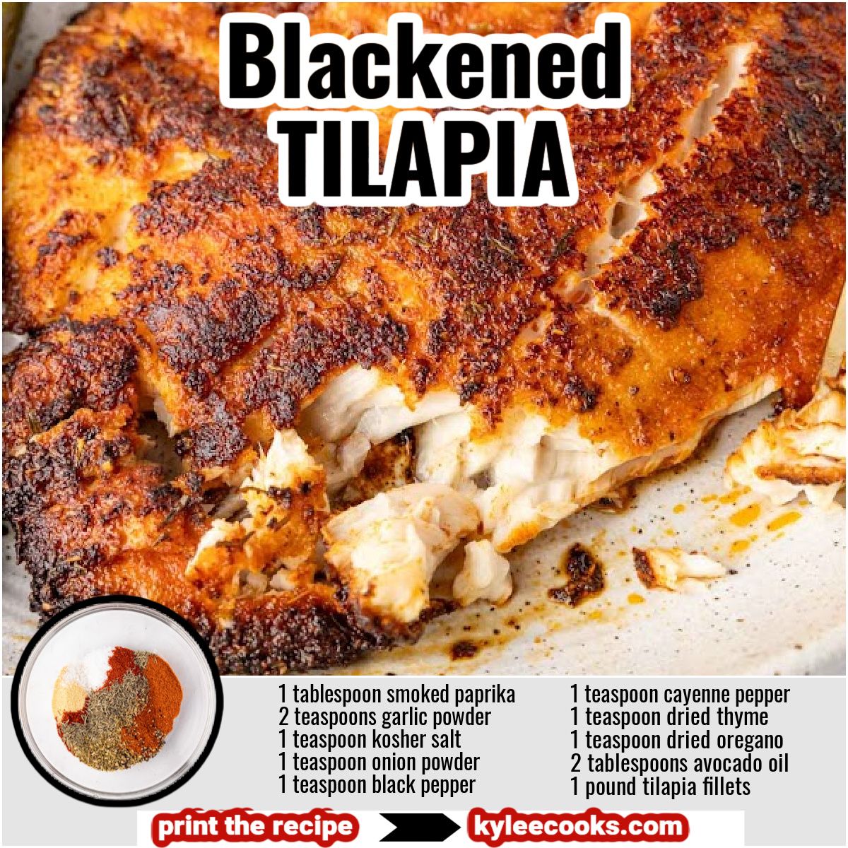 kyleecooks's tweet photo. Bold, spicy, and done in a flash. Blackened tilapia recipe ๐ https://t.co/Jljnb39PMW #kyleecooks #homecooked #fishdinner https://t.co/dlCSDUeJsf