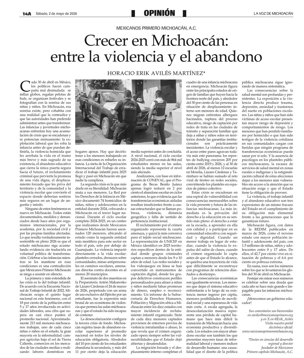 Crecer en Michoacán es hacerlo en modo difícil. 

El adeudo gubernamental con las generaciones en formación es inconmensurable.