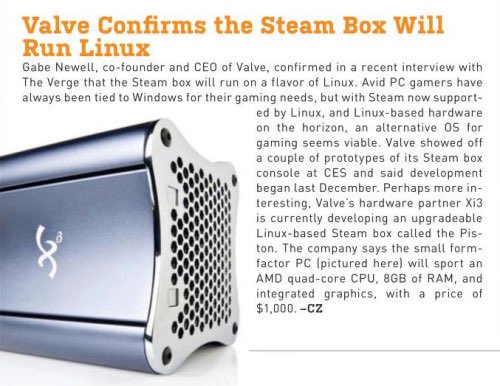 Steam Box Will Run Linux
Maximum PC - March 2013