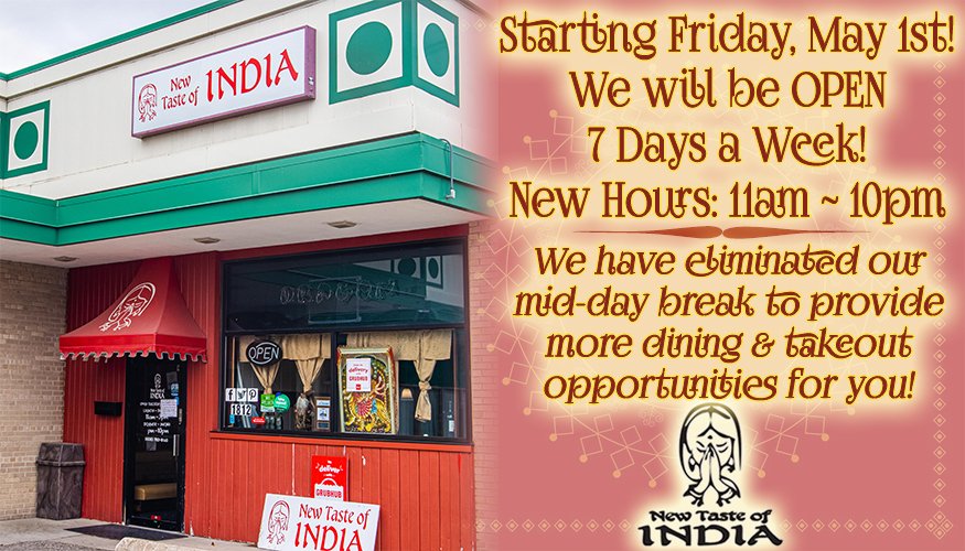TasteofIndiaLaX's tweet image. ... A #WeekendBuffet will be expanded to a #SpecialBuffet! 🥳 🎉
➡️ After 3 pm, we will be serving our #delicious #DinnerMenu Indian dishes. We're now Open 7 Days a Week! After you have tried our lunch buffet, you may find new favorites to enjoy for your dinner hour! 😋 🧡 ...