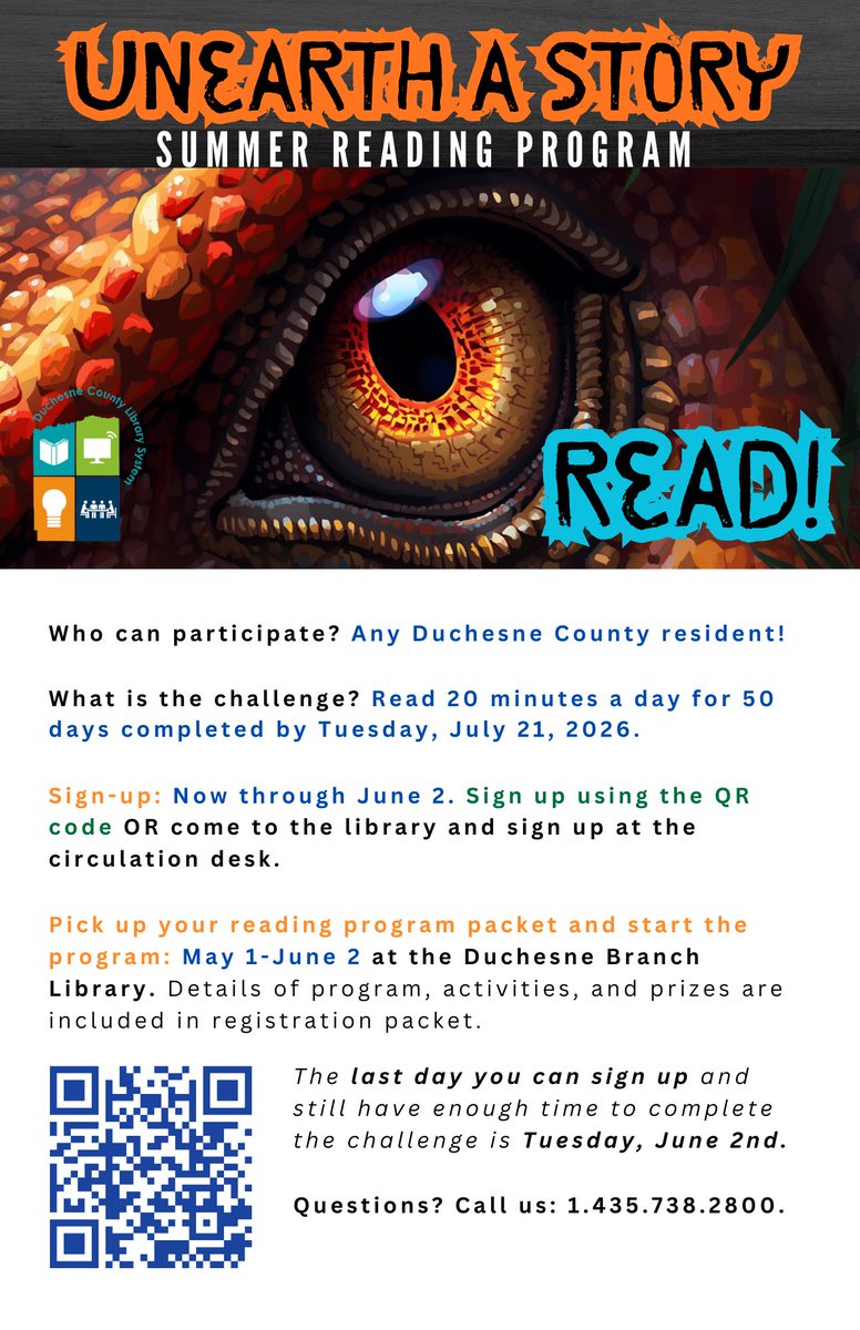 DuchesneLibrary's tweet photo. Duchesne Branch Library Summer Reading Program sign-ups are now live! Also: a look at May events. https://t.co/NMOhzi7SYo