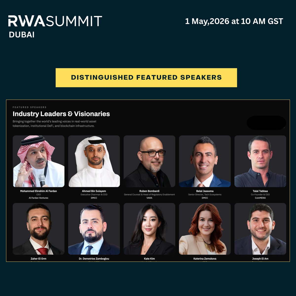 alfardanmohamed's tweet image. Honoured to be among distinguished voices at RWA Summit.
Shaping the future, together.

#RWASummit #Dubai #Speakers #ThoughtLeadership #Blockchain