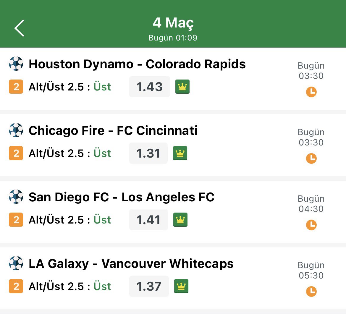 efsanetipster's tweet image. 🇺🇸 #MLS için tercihlerim aşağıdaki gibidir. 
4 Maç, 4 Oran isteyen dostlarım maç eksiltebilir 🔥 şans bizimle olsun 👉🏻❤️