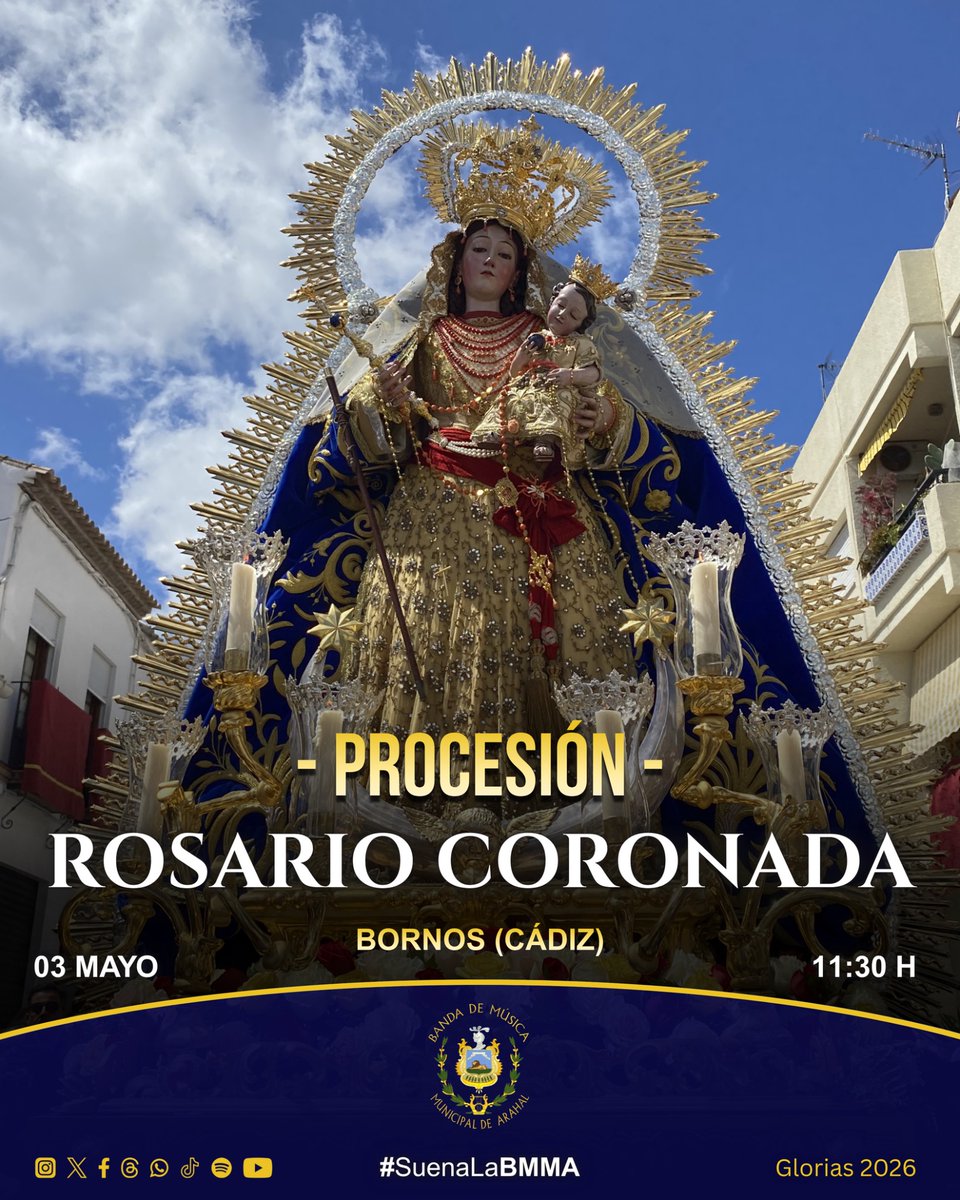 BMMArahal's tweet photo. 🔵 𝐇𝐎𝐘 𝐓𝐎𝐂𝐀𝐌𝐎𝐒 🔵
🌹 En la mañana de hoy pondremos nuestros sones en la Procesión de las Rosas de 𝐍𝐮𝐞𝐬𝐭𝐫𝐚 𝐒𝐞ñ𝐨𝐫𝐚 𝐝𝐞𝐥 𝐑𝐨𝐬𝐚𝐫𝐢𝐨 𝐂𝐨𝐫𝐨𝐧𝐚𝐝𝐚 por las calles de #Bornos (Cádiz).
✝️ @RosarioDeBornos
📲 #SuenaLaBMMA https://t.co/2JodMR50ko