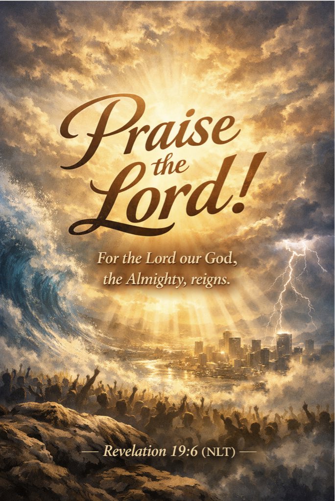 albert70x7's tweet photo. Then I heard again what sounded like the shout of a vast crowd or the roar of mighty ocean waves or the crash of loud thunder: 
“Praise the Lord! 
    For the Lord our God,the Almighty, reigns.”
Revelation 19:6 (NLT) https://t.co/m8eaxQSeie
