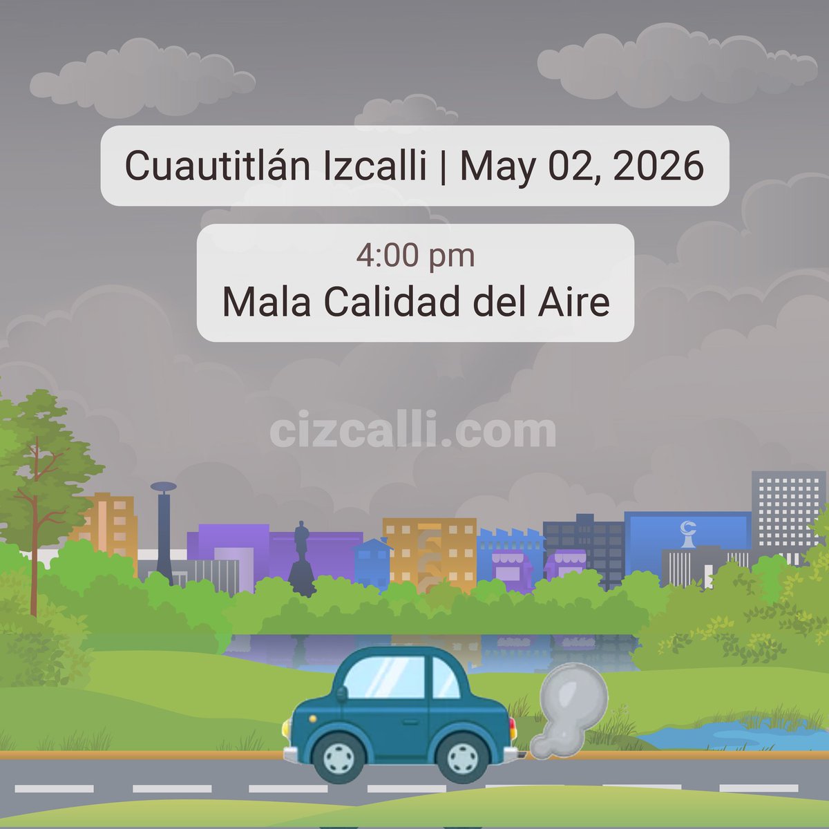 izcallicom's tweet image. May 02, 2026 | 4:00 pm | Cuautitlán Izcalli | Continúa MALA la calidad del AIRE con riesgo ALTO para la salud, informa la Comisión Ambiental. Muy Mala en CDMX.
▫️Evita realizar actividades vigorozas a aire libre 
▫️Protege a niños y adultos mayores 
#Izcalli #Contaminacion #Aire