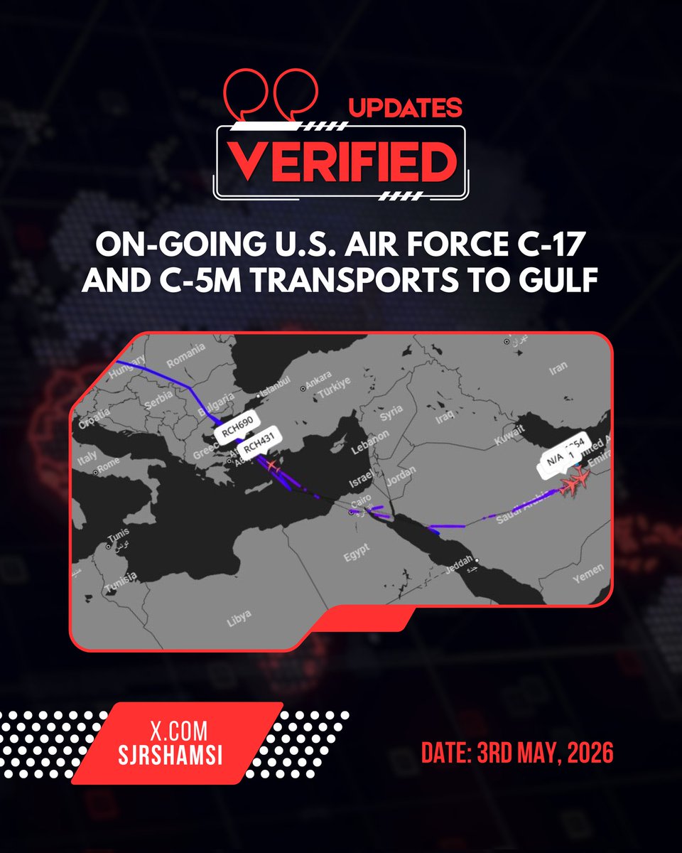 sjrshamsi's tweet image. On-Going U.S. Air Force C-17 and C-5M Transports to the Gulf.

#Updates #Iran #middleeast #usa