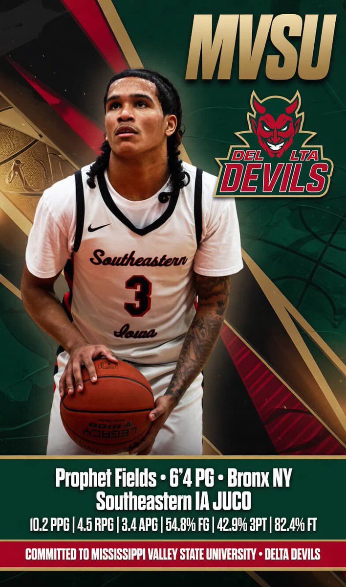 HBCUSports1's tweet image. Prophet Fields, a 6'4 guard from Southeastern CC (Iowa) has committed to Mississippi Valley State